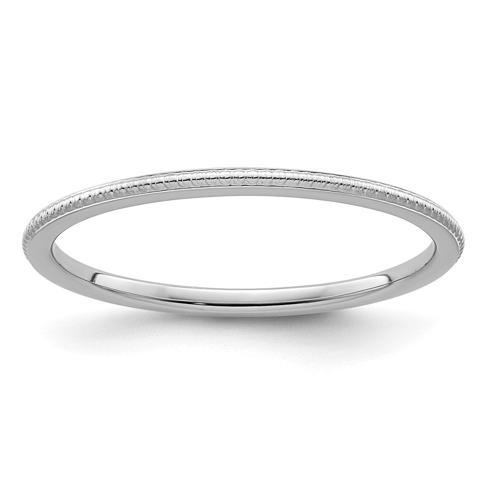 10K White Gold 1.2mm Beaded Stackable Band Size 8.5