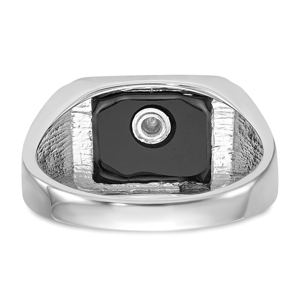 10k White Gold Men's Polished and Textured with Black Enamel and Onyx Masonic Ring