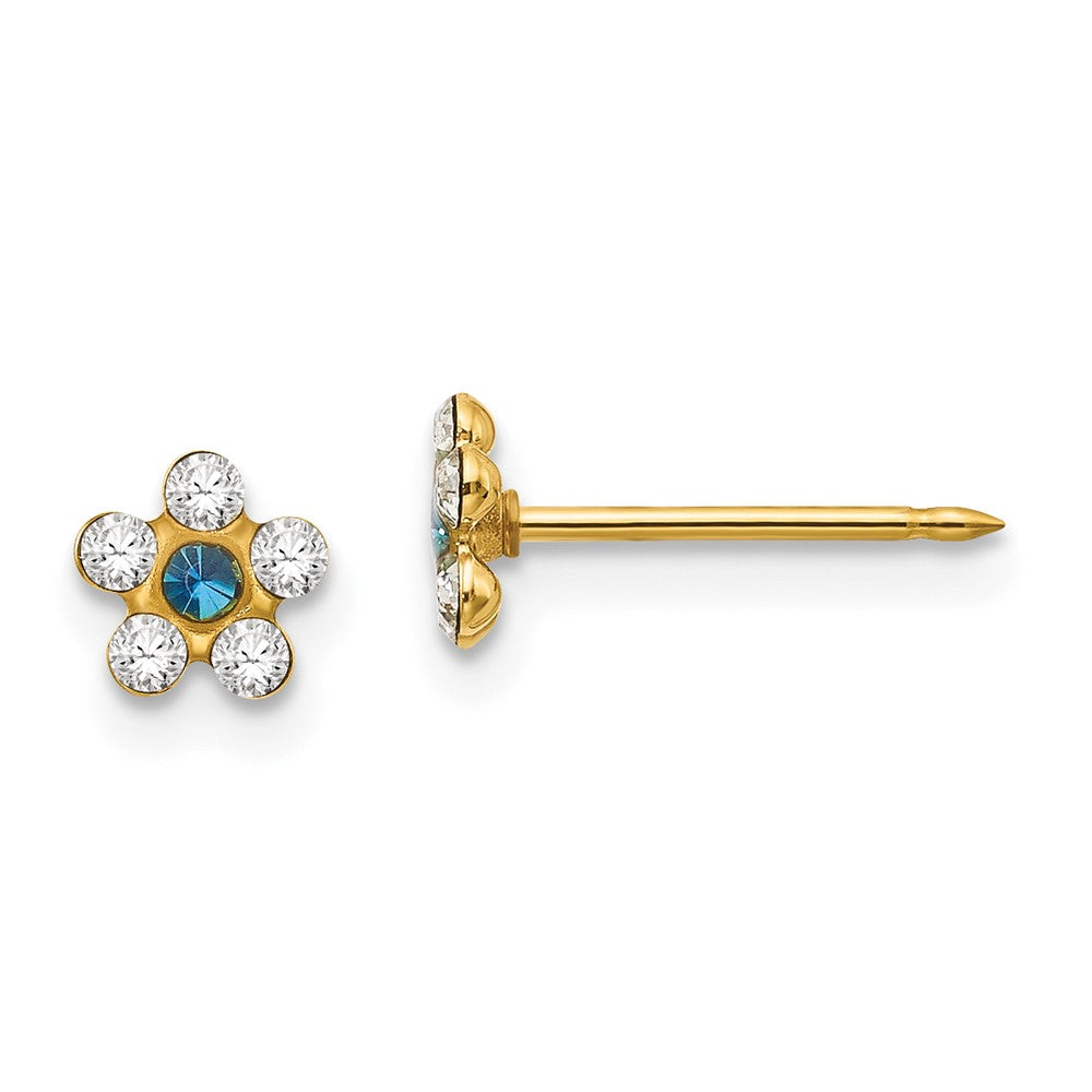 Polished;14k Yellow gold;Post;Crystal