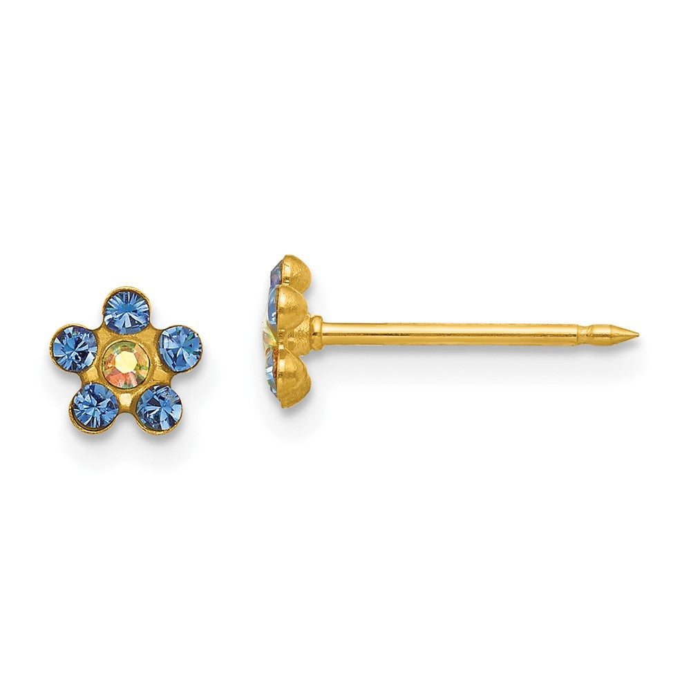 Polished;14k Yellow gold;Post;Crystal