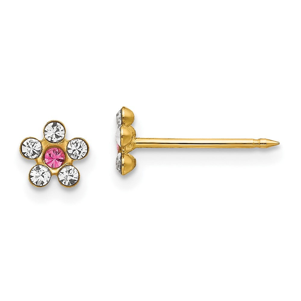 Polished;14k Yellow gold;Post;Crystal
