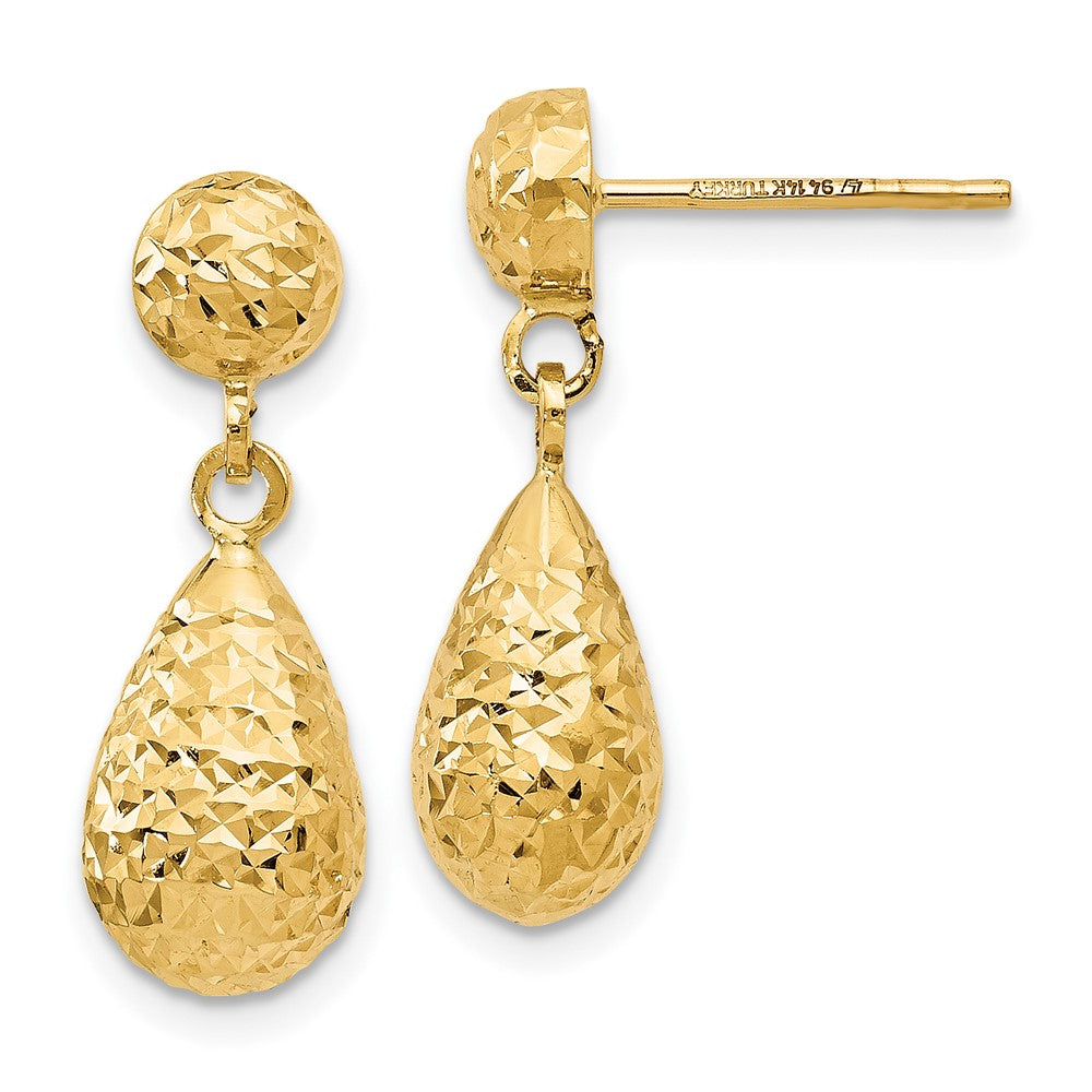 Diamond-cut;14k Yellow gold;Post;Textured;Dangle