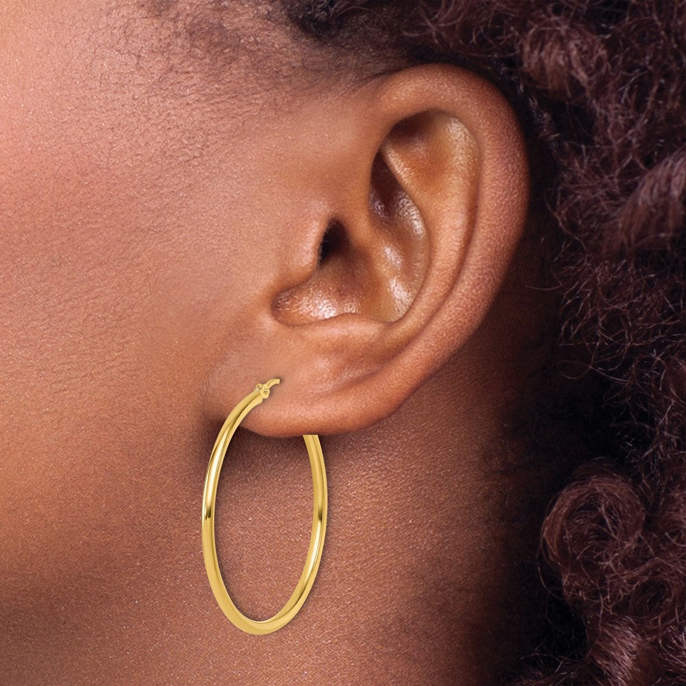14K Polished 2x35mm Hoop Earrings