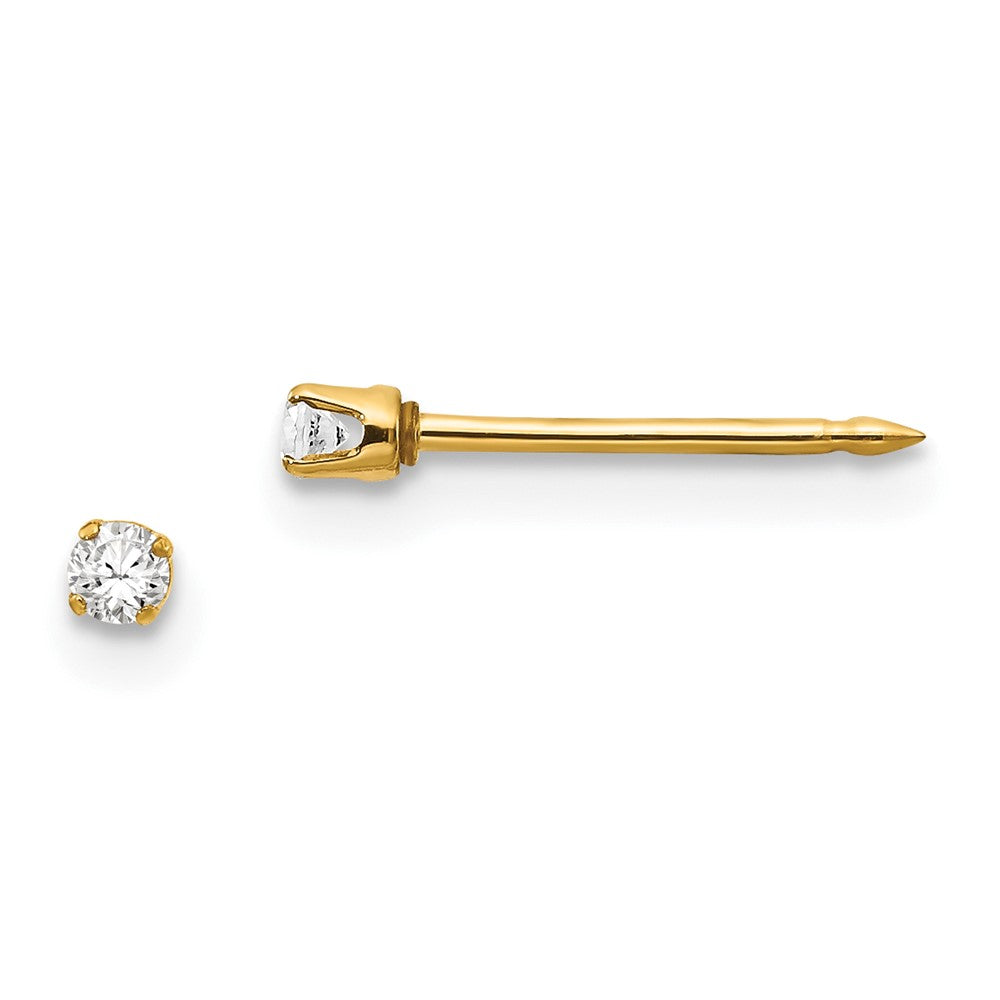 Polished;14k Yellow gold;Post;CZ