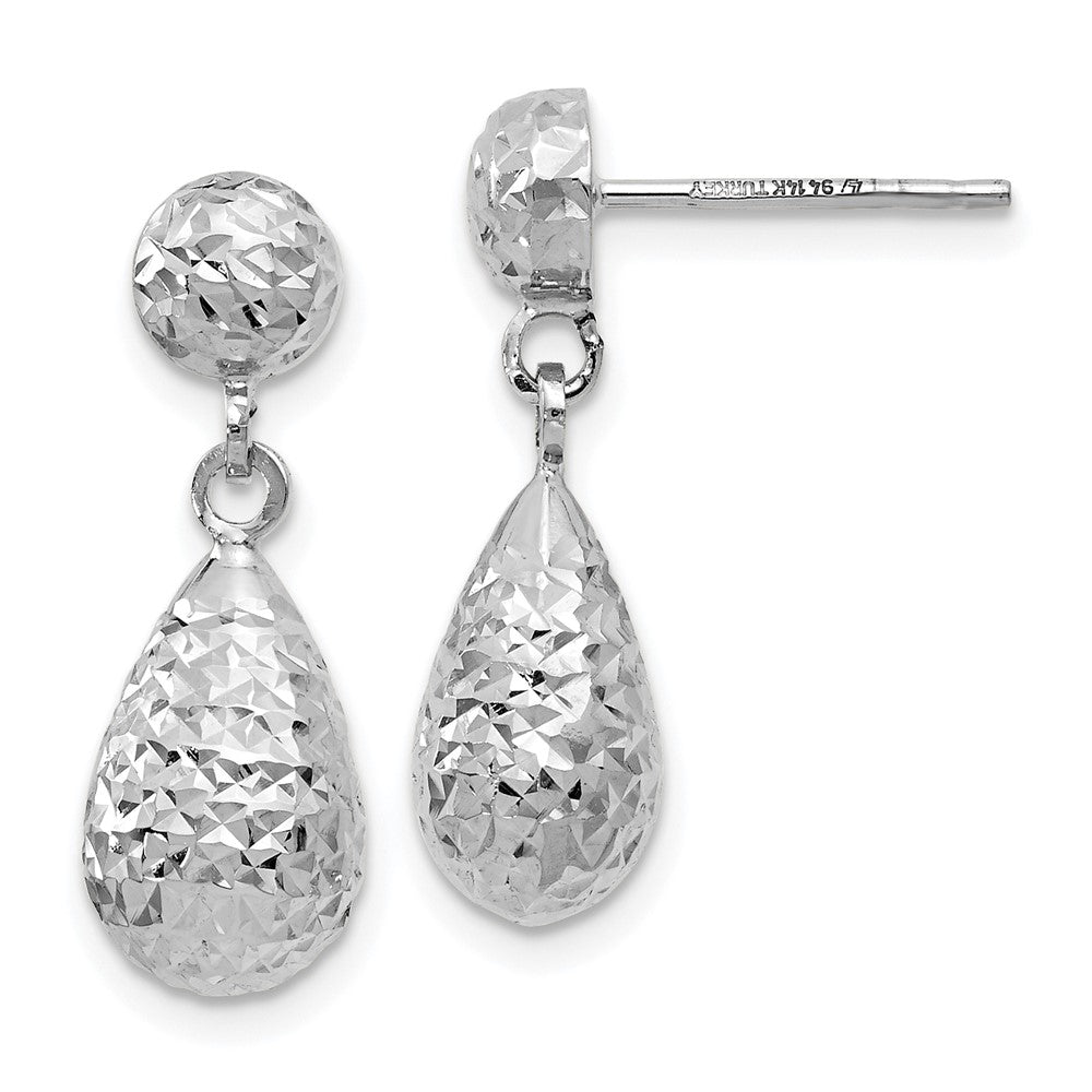 Diamond-cut;14K White gold;Post;Textured;Dangle