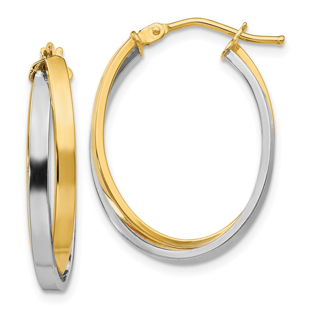 Polished;14K Two-tone;Hinged post;Oval