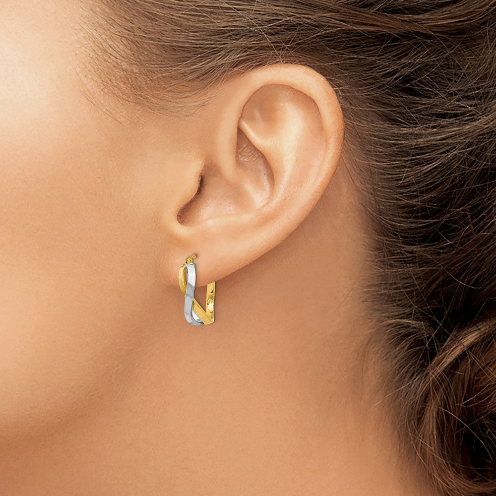 14K with Rhodium Polished Hinged Hoop Earrings