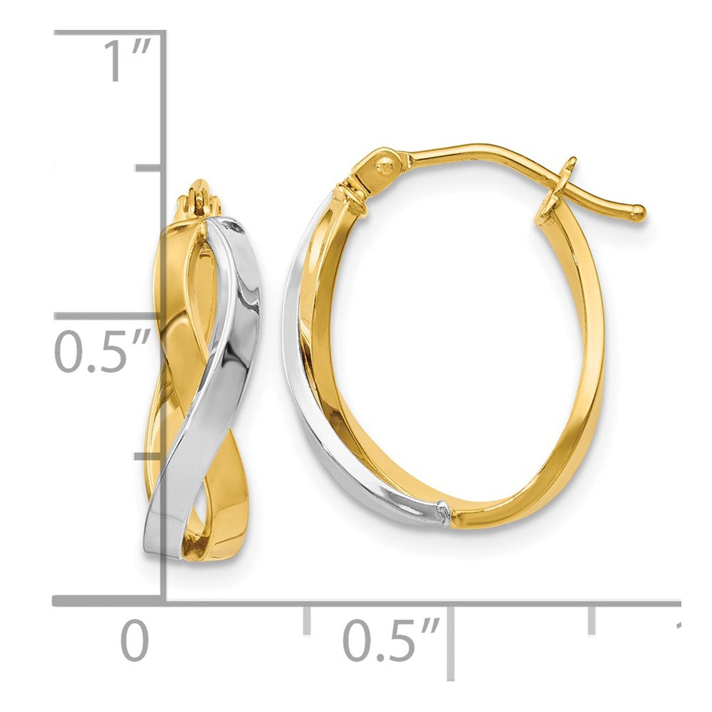 14K with Rhodium Polished Hinged Hoop Earrings