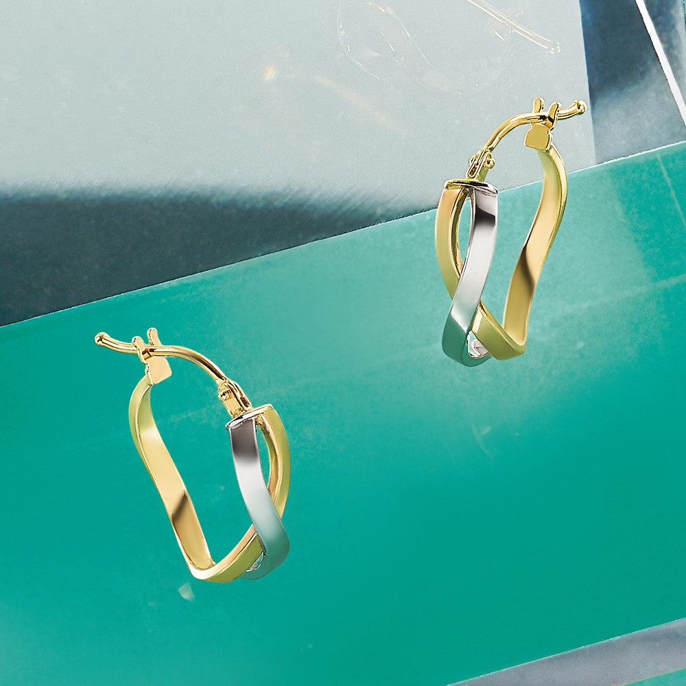 14K with Rhodium Polished Hinged Hoop Earrings