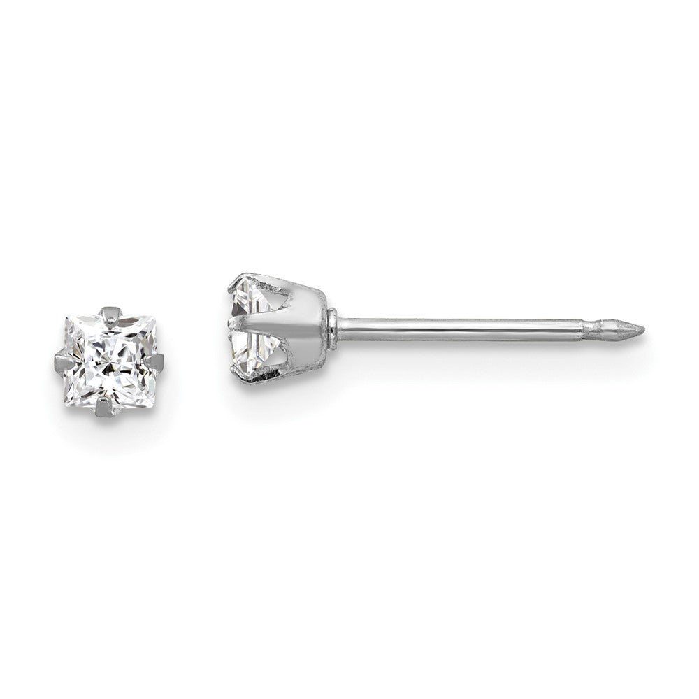 Polished;14K White gold;Post;CZ