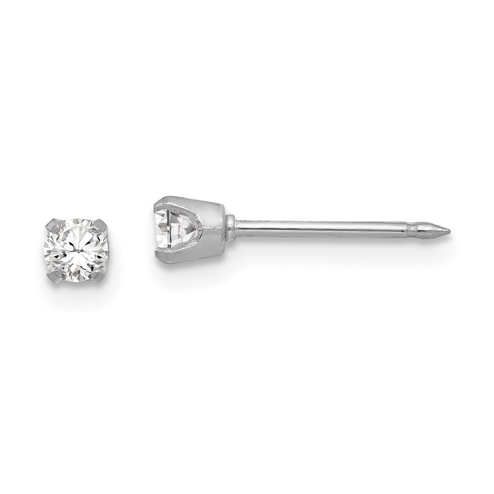 Polished;Post;18k White gold;CZ