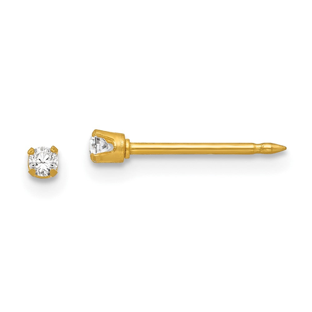 Polished;Post;18k Yellow gold;CZ