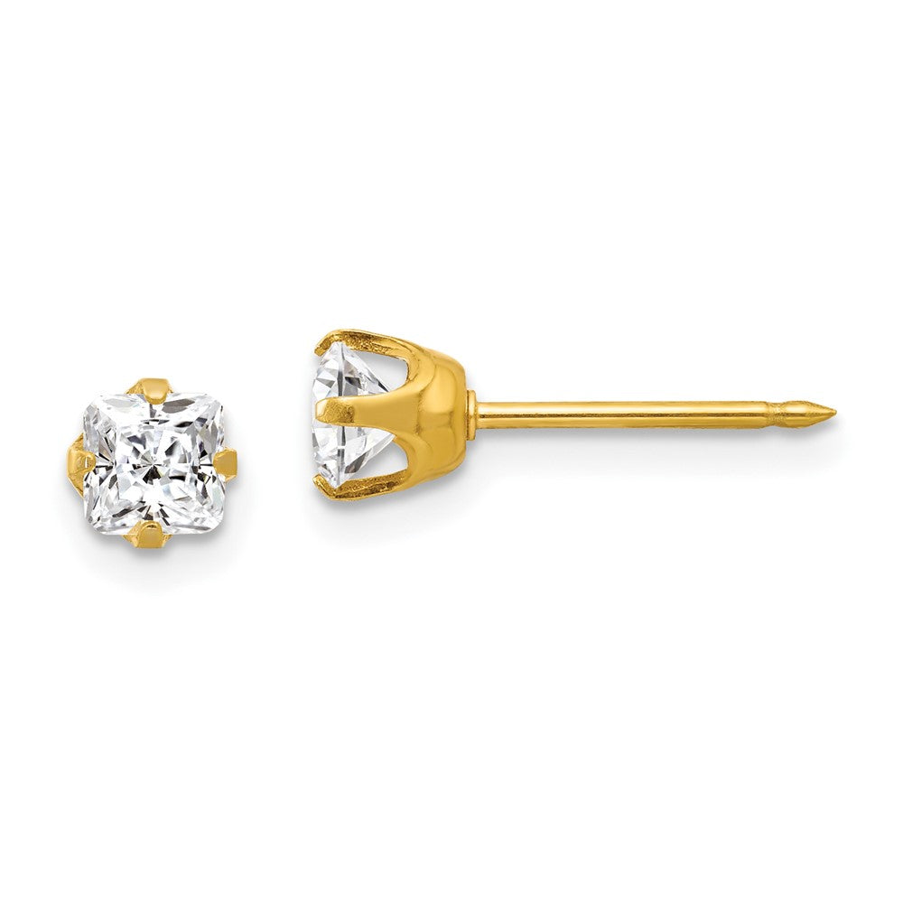 Polished;14k Yellow gold;Post;CZ