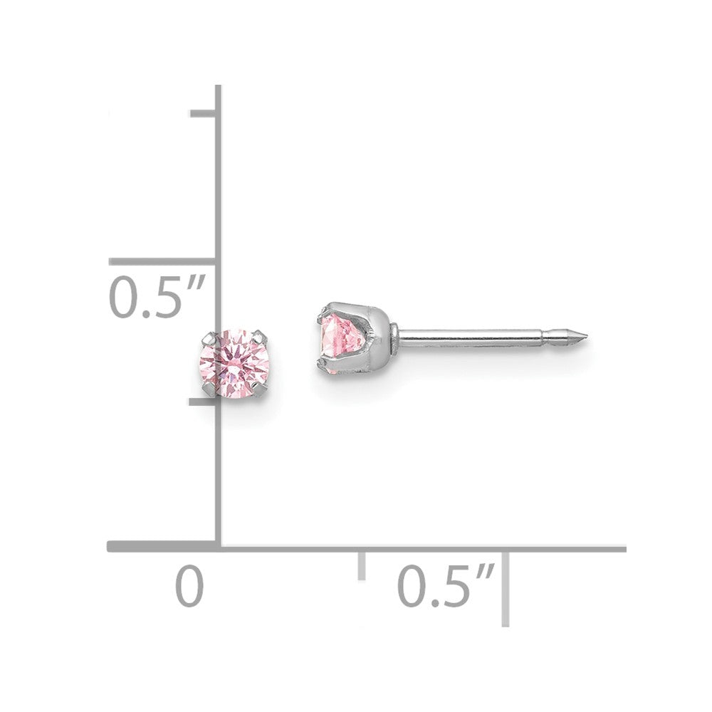 Inverness 14k White Gold 3mm Pink CZ Stud Short Post Piercing Earrings