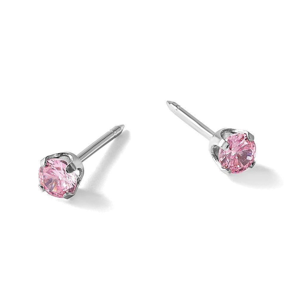 Inverness 14k White Gold 3mm Pink CZ Stud Short Post Piercing Earrings