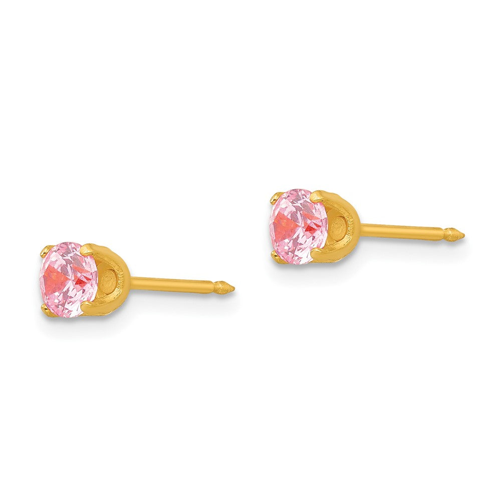 Inverness Stainless Steel 24K Gold-plated 5mm Pink CZ Earrings