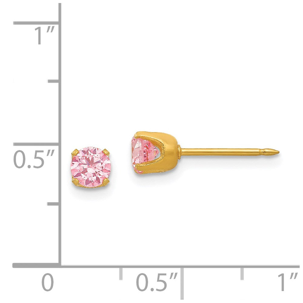 Inverness Stainless Steel 24K Gold-plated 5mm Pink CZ Earrings