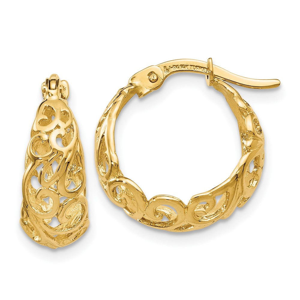 Polished;14k Yellow gold;Hinged post;Textured