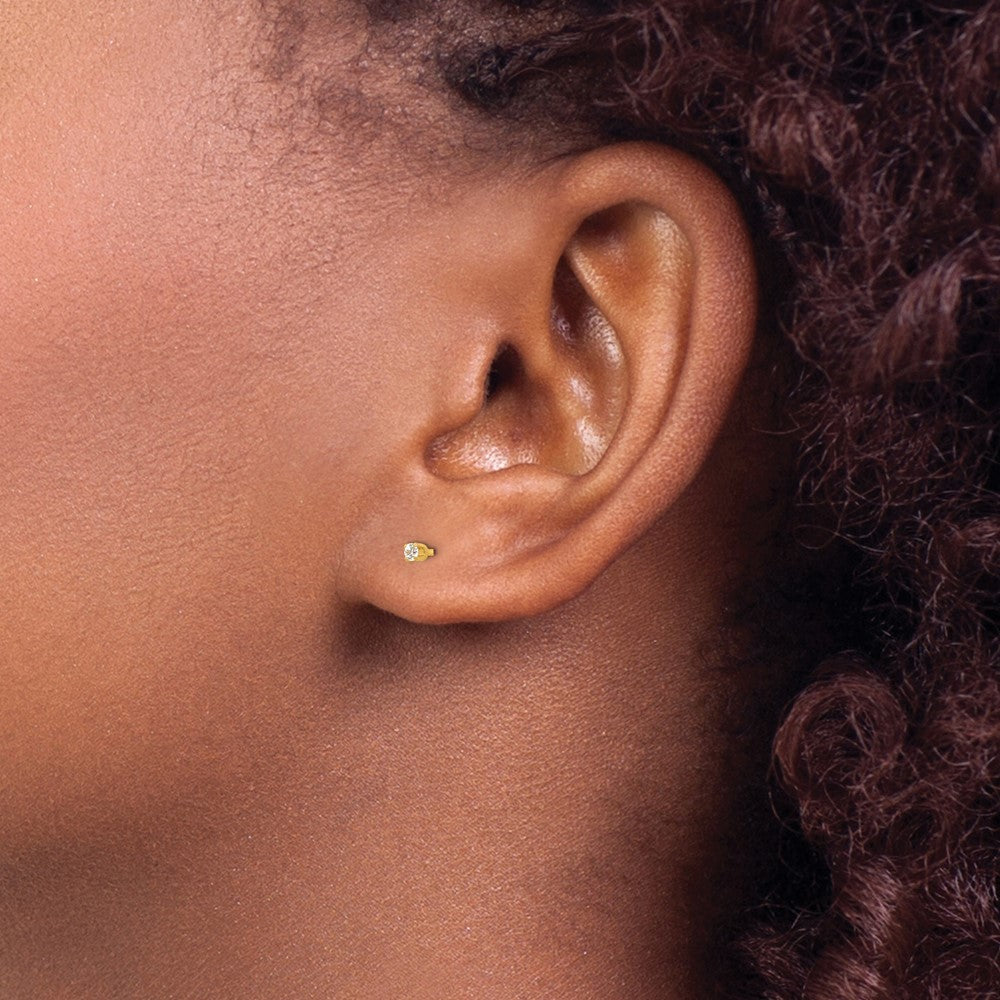 Inverness Stainless Steel 24K Gold-plated 2mm CZ Post Earrings