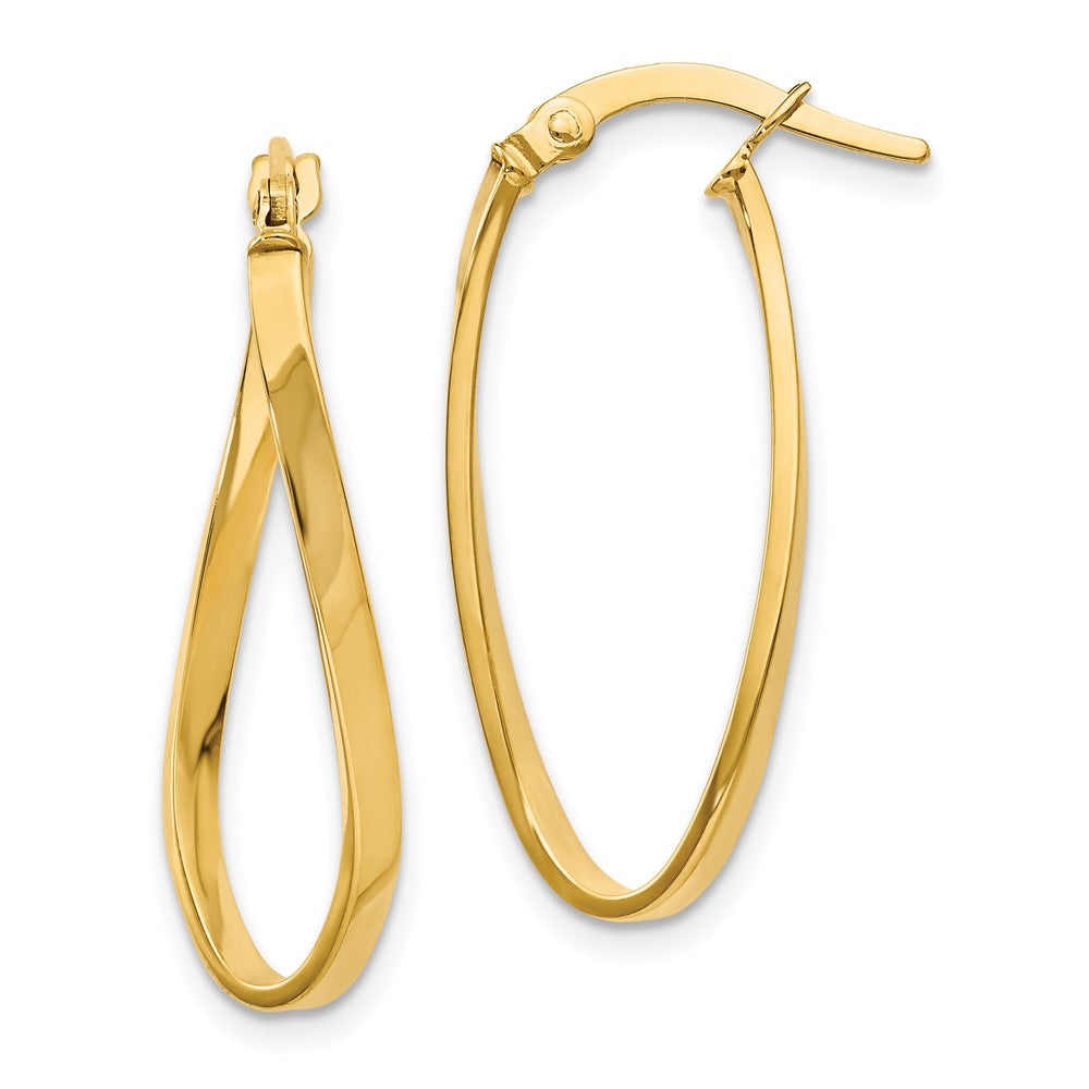 Polished;14k Yellow gold;Hinged post;Oval;Twisted