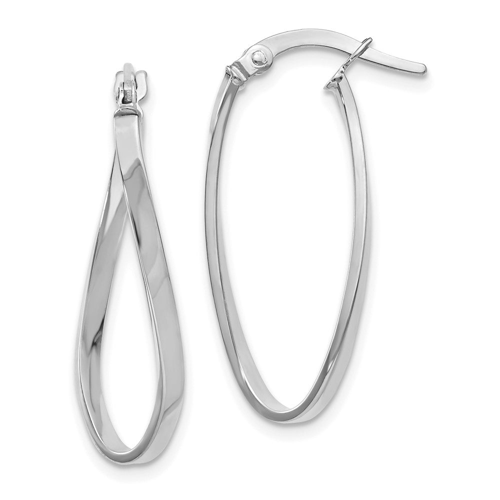 Polished;14K White gold;Hinged post;Oval;Twisted