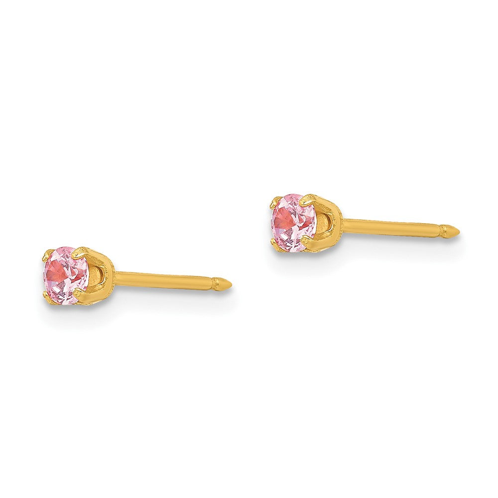 Inverness Stainless Steel 24K Gold-plated 3mm Pink CZ Post Earrings