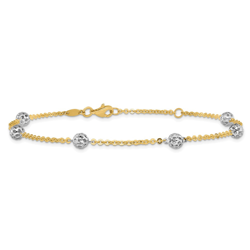 14K Two-tone Polished and Diamond-cut  Anklet
