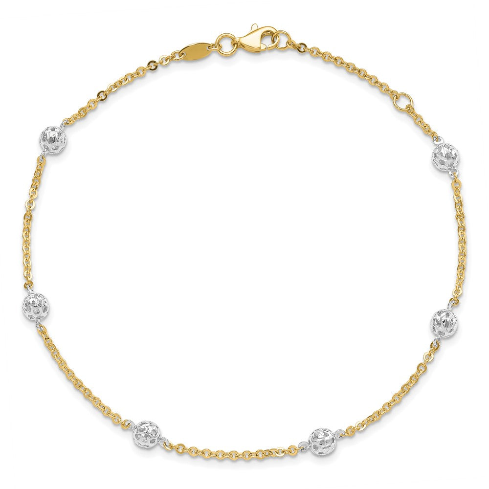 14K Two-tone Polished and Diamond-cut  Anklet