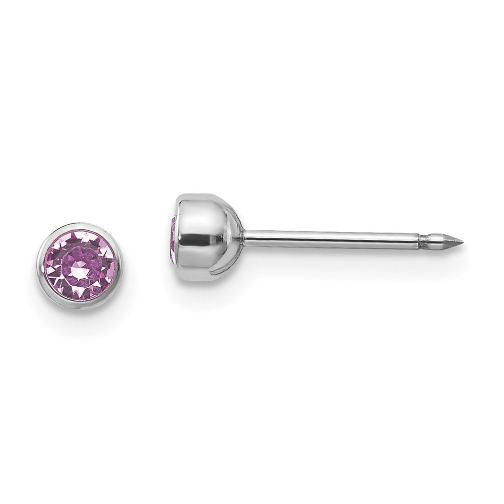 Polished;14K White gold;Post;Bezel;Crystal