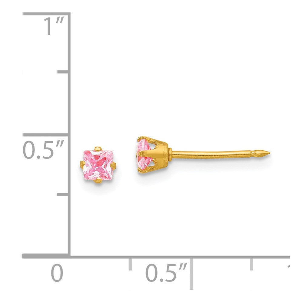 Inverness 14k 3mm Square Pink CZ Post Earrings