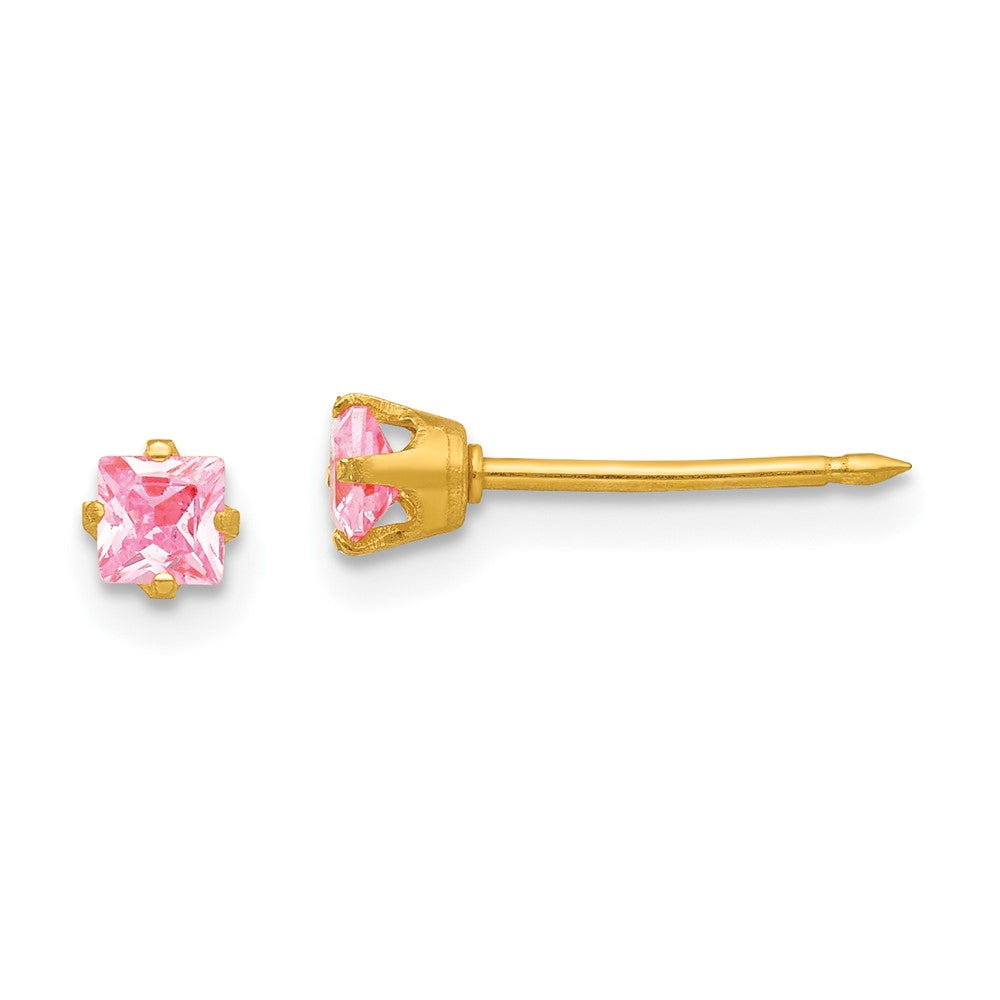 Polished;14k Yellow gold;Post;CZ