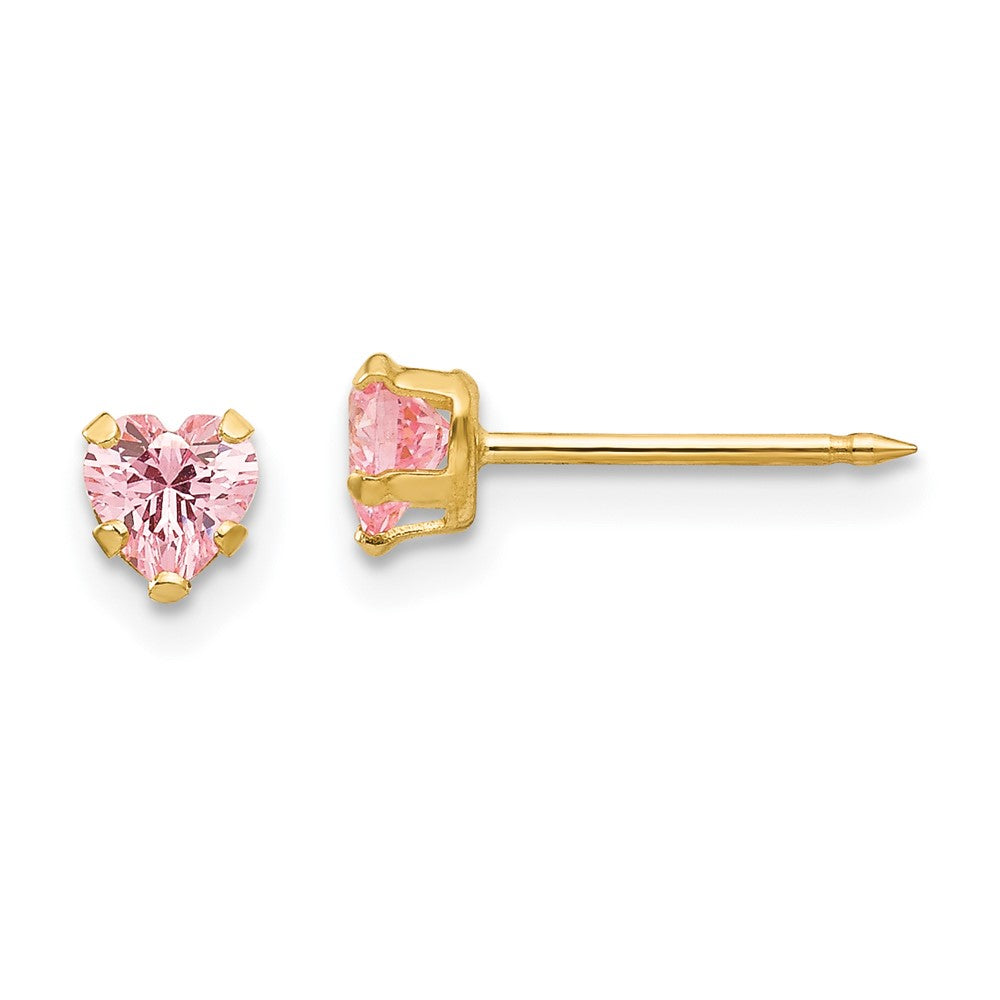 Polished;14k Yellow gold;Post;CZ