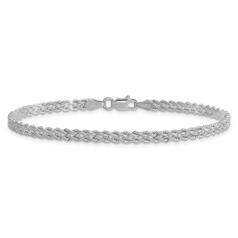 14K White Gold 3.0mm Wide Diamond-Cut Double Rope Chain