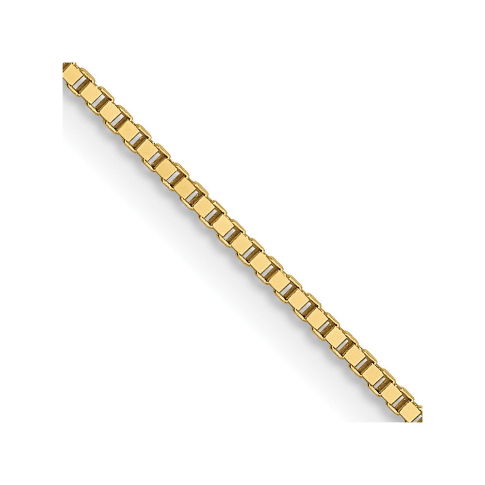 Solid;Polished;10K Yellow gold;Lobster;Box chain;18in chain