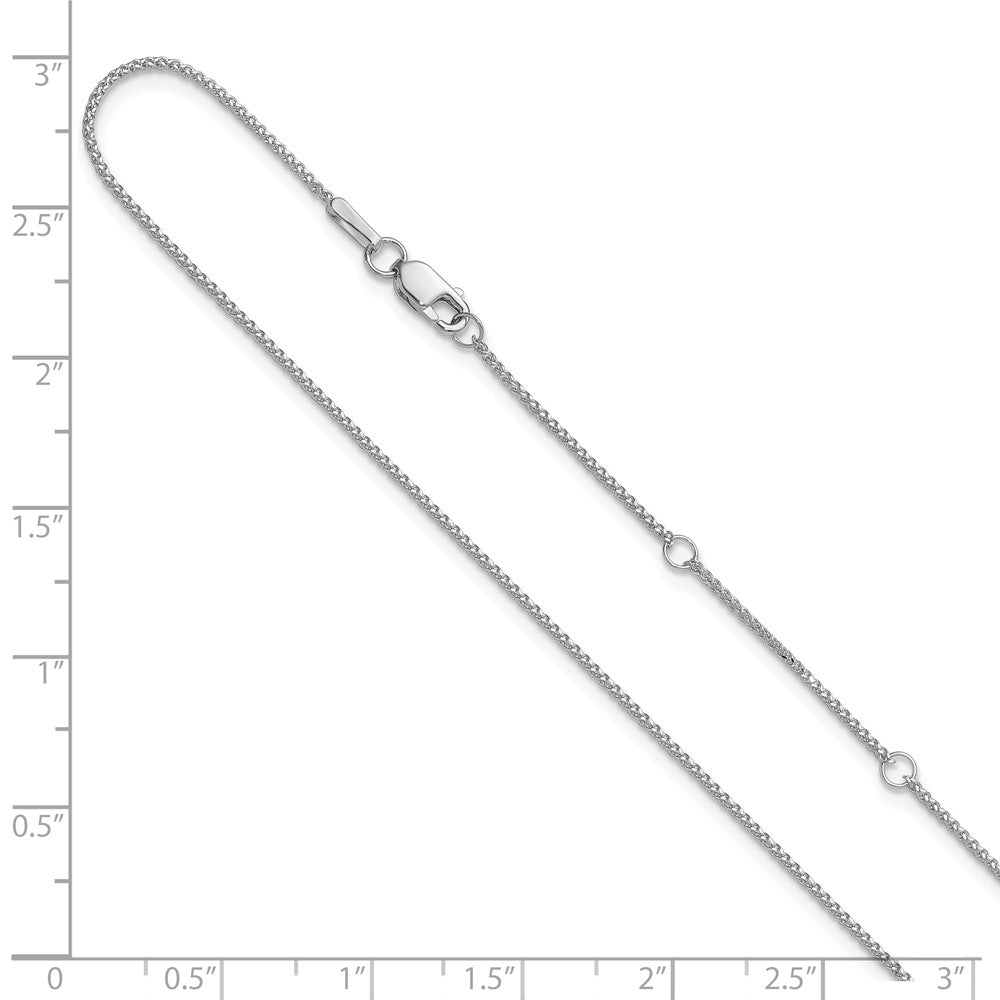 10K White Gold 1mm D/C Spiga 1in+1in Adjustable Chain