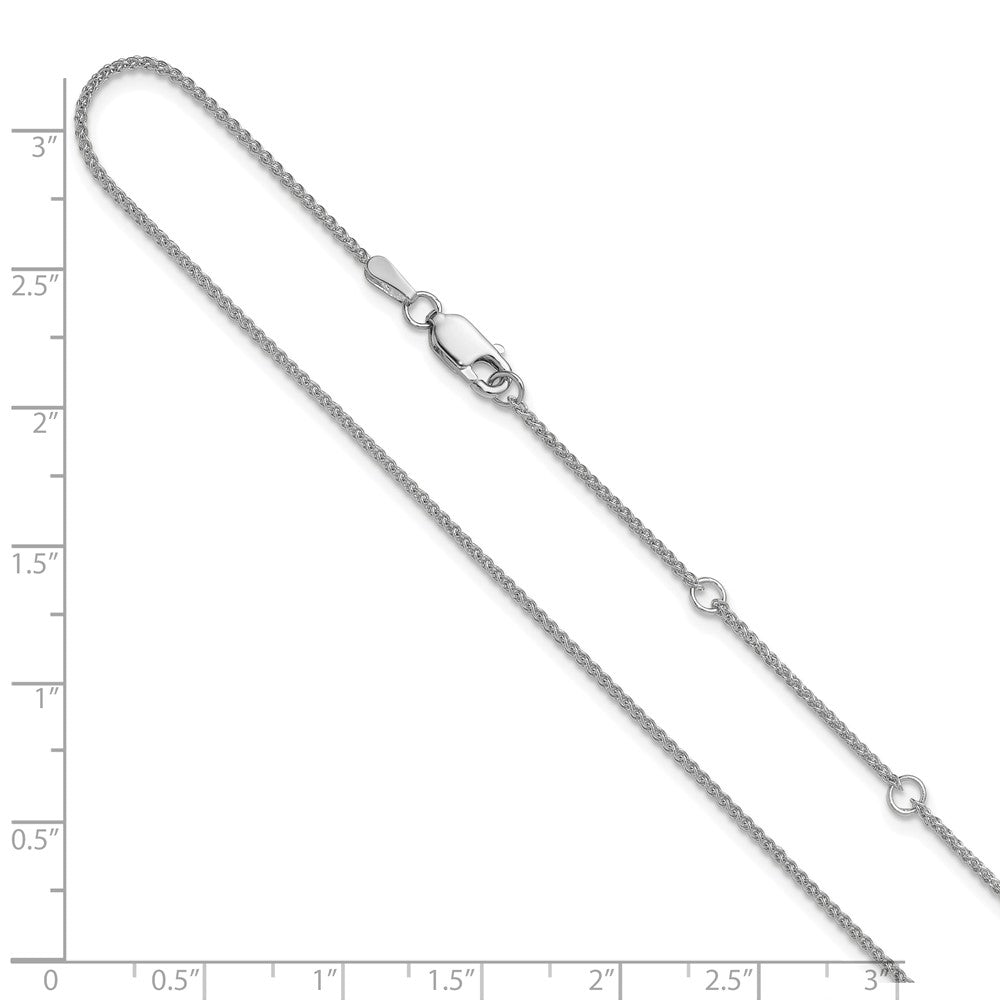 10k White Gold 1.2mm Spiga 1in+1in Adjustable Chain