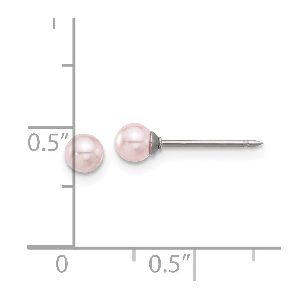 Inverness Stainless Steel 4mm Pink Glass Pearl Post Earrings