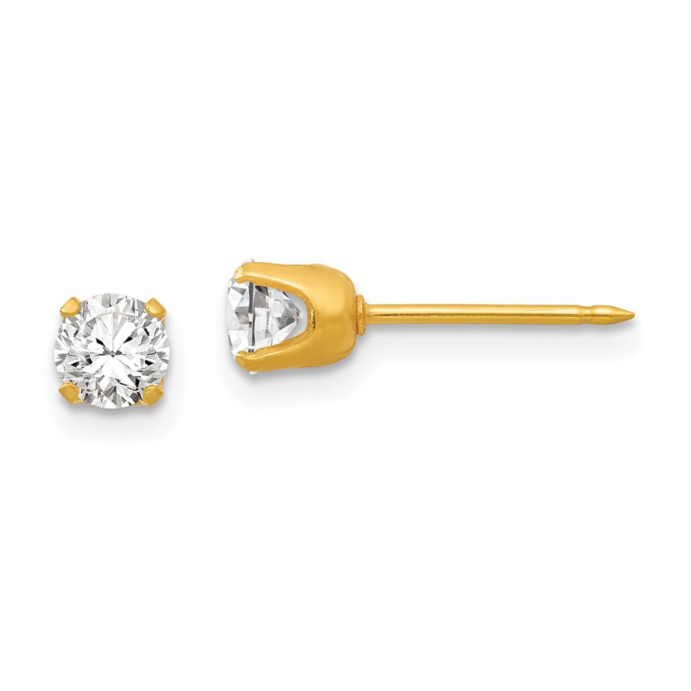 Polished;14k Yellow gold;Post;CZ