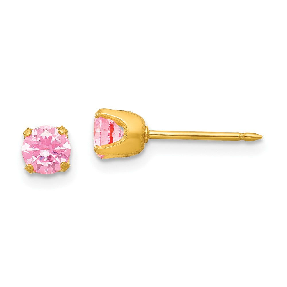 Polished;14k Yellow gold;Post;CZ