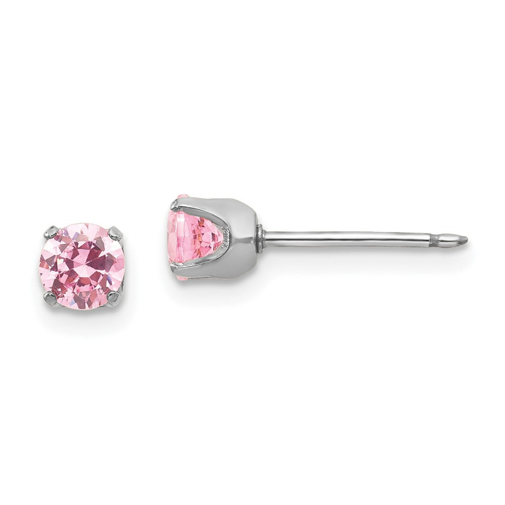 Polished;14K White gold;Post;CZ