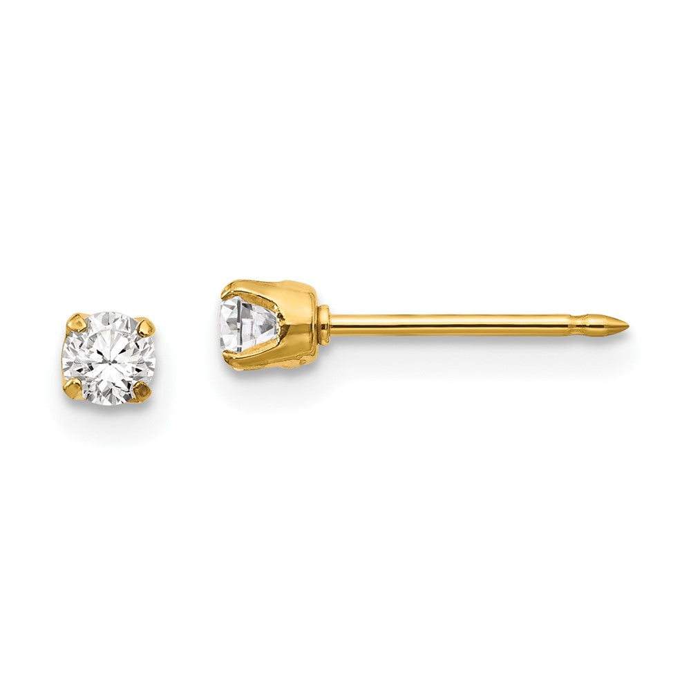 Polished;14k Yellow gold;Post;CZ