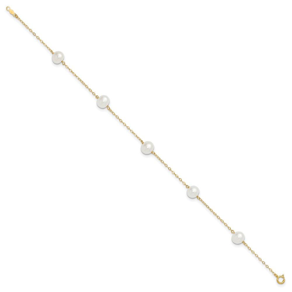 10k 7-8mm White Near Round Freshwater Cultured Pearl 5-station 10 inch Anklet
