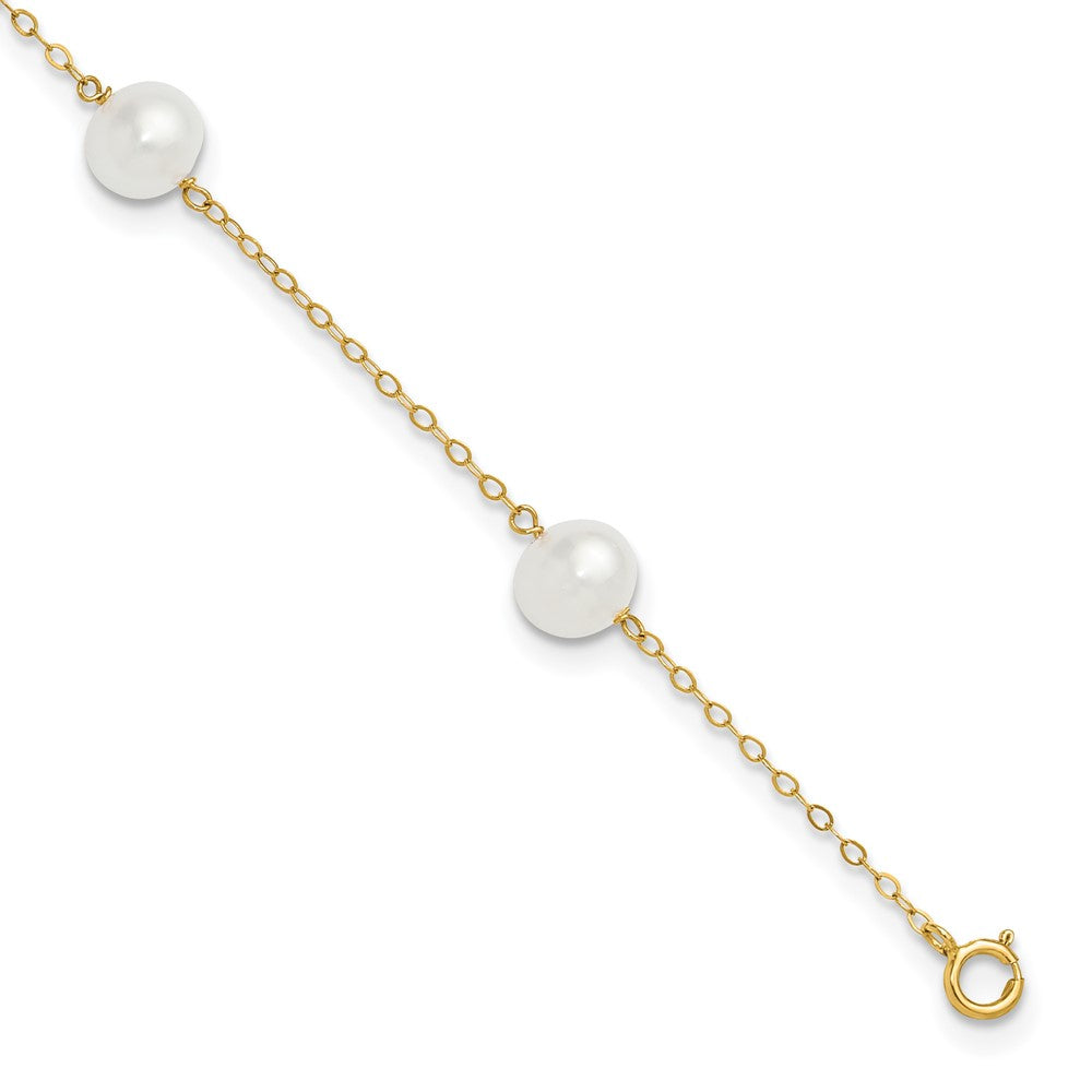 10k 7-8mm White Near Round Freshwater Cultured Pearl 5-station 10 inch Anklet