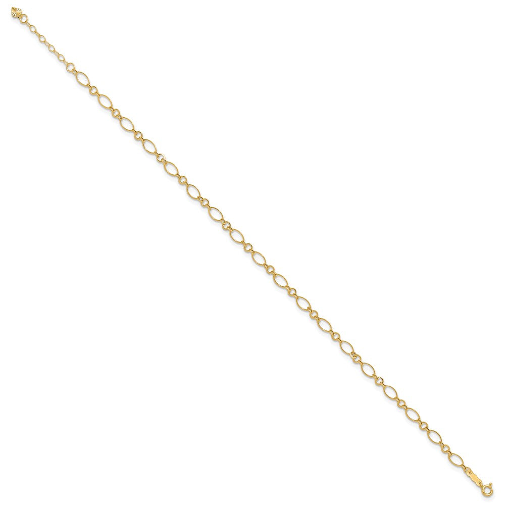14k Fancy Figaro Link 9 inch Plus 1 inch Extender - Total 10 inch Anklet