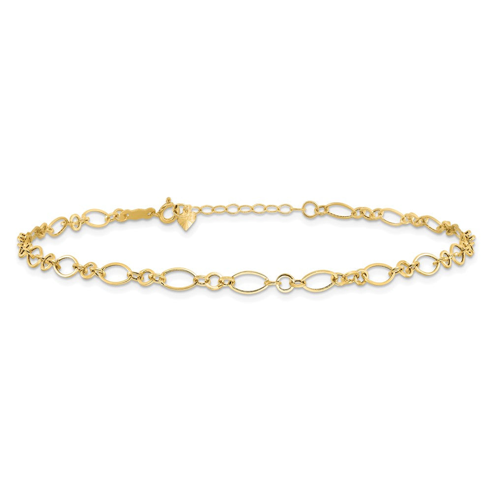 14k Fancy Figaro Link 9 inch Plus 1 inch Extender - Total 10 inch Anklet