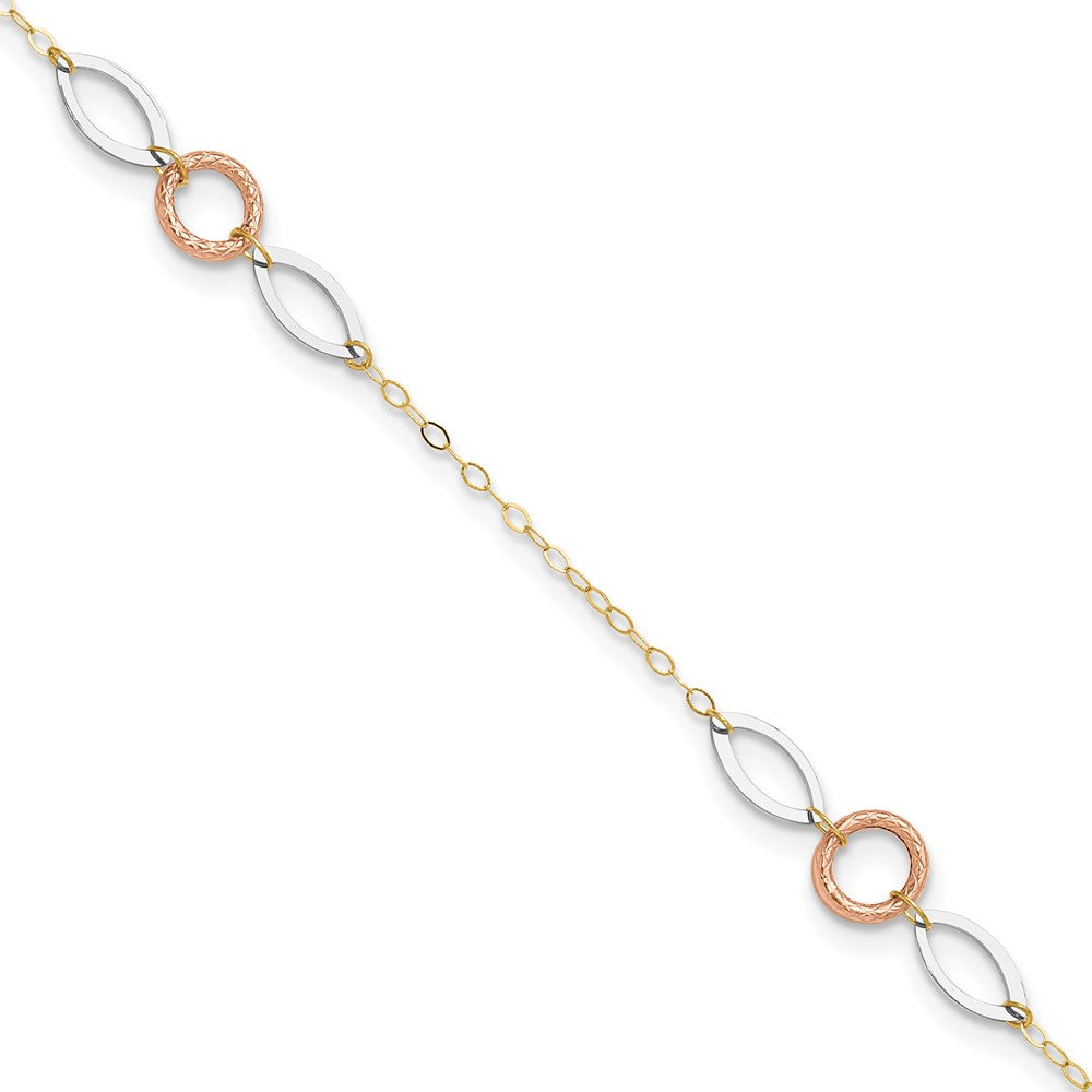 Polished;14K Tri-color;Spring Ring;1in extender
