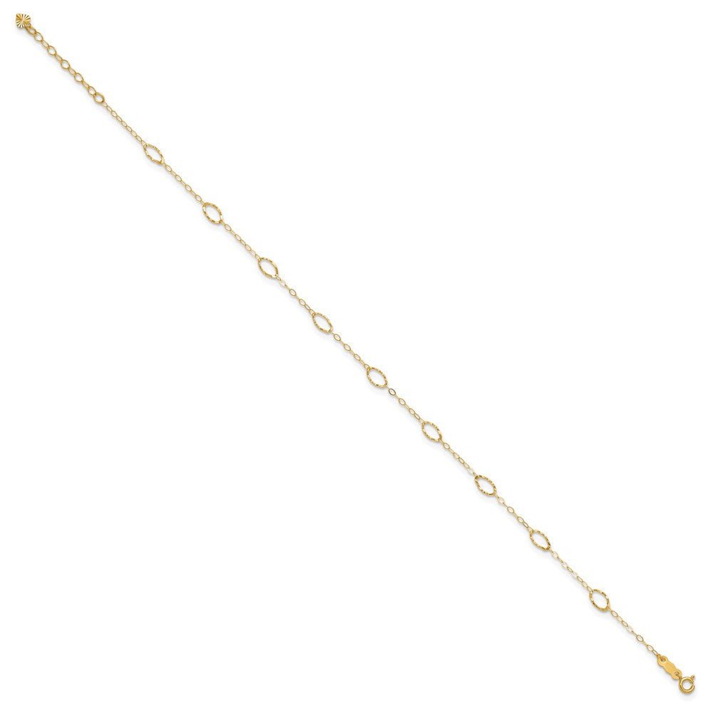 14k Textured Oval Shapes 10 inch Plus 1 inch Extender - Total 11 inch Anklet