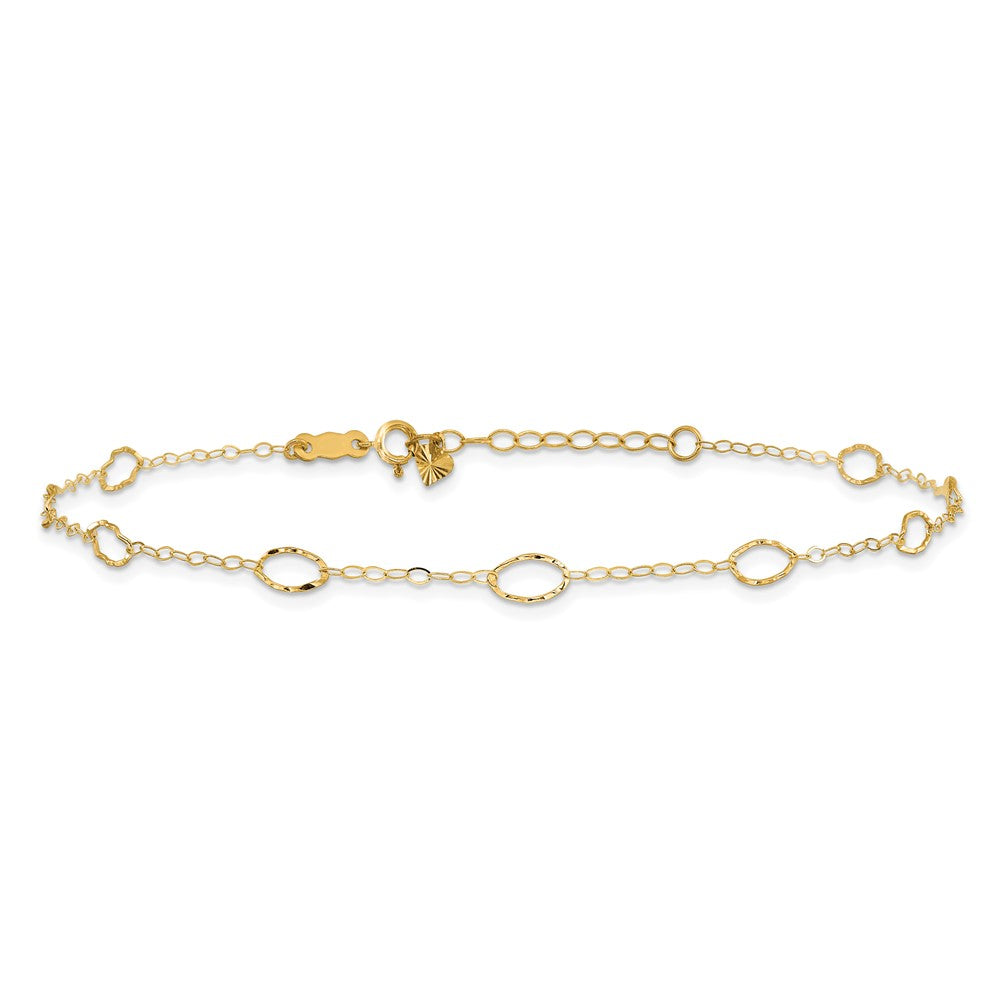 14k Textured Oval Shapes 10 inch Plus 1 inch Extender - Total 11 inch Anklet