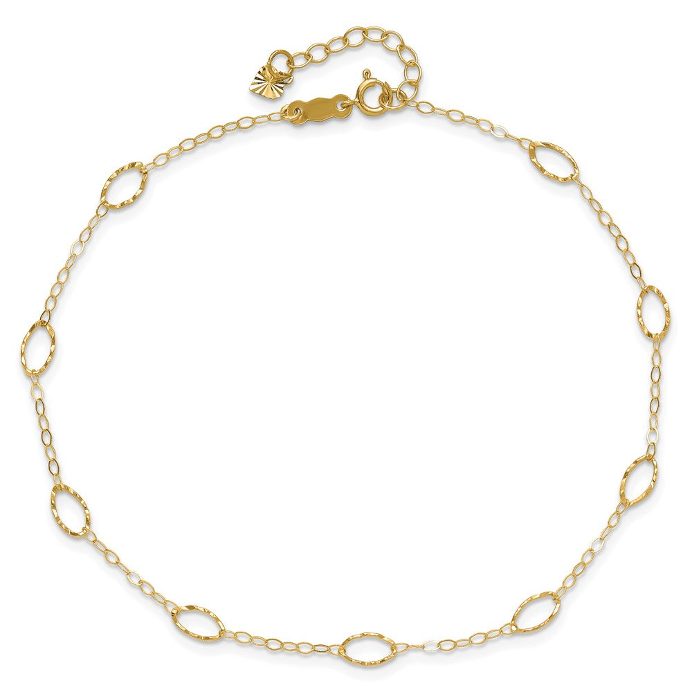 14k Textured Oval Shapes 10 inch Plus 1 inch Extender - Total 11 inch Anklet