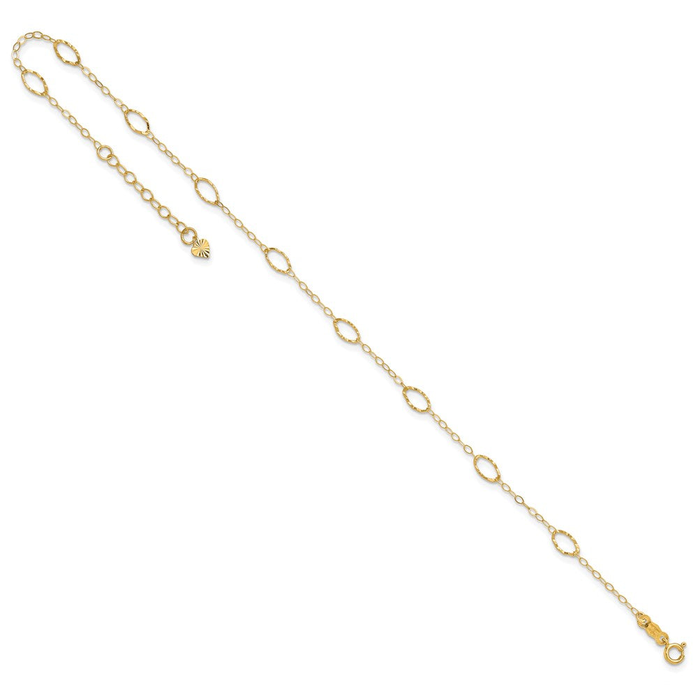 14k Textured Oval Shapes 10 inch Plus 1 inch Extender - Total 11 inch Anklet